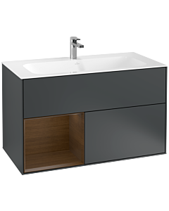 Villeroy und Boch Finion Waschtischunterschrank G030GNHG 99,6x59,1cm, Wandbeleuchtung, Regal links Walnut veneer, Midnight Blue Matt Lacquer